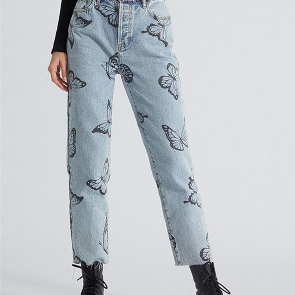 PacSun Eco Light Blue Butterfly Straight Leg Jeans Sz 25 - Picture 16 of 16